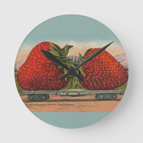 Strawberries Giant Antique Fruit Fun Round Clock