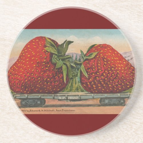 Strawberries Giant Antique Fruit Fun Sandstone Coaster