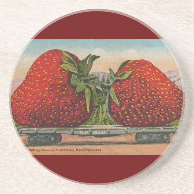 Strawberries Giant Antique Fruit Fun Sandstone Coaster (Front)