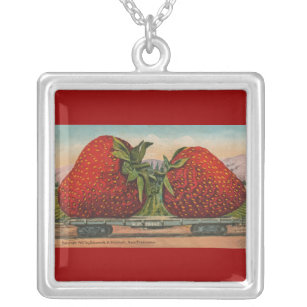 Strawberries Giant Antique Fruit Fun Silver Plated Necklace