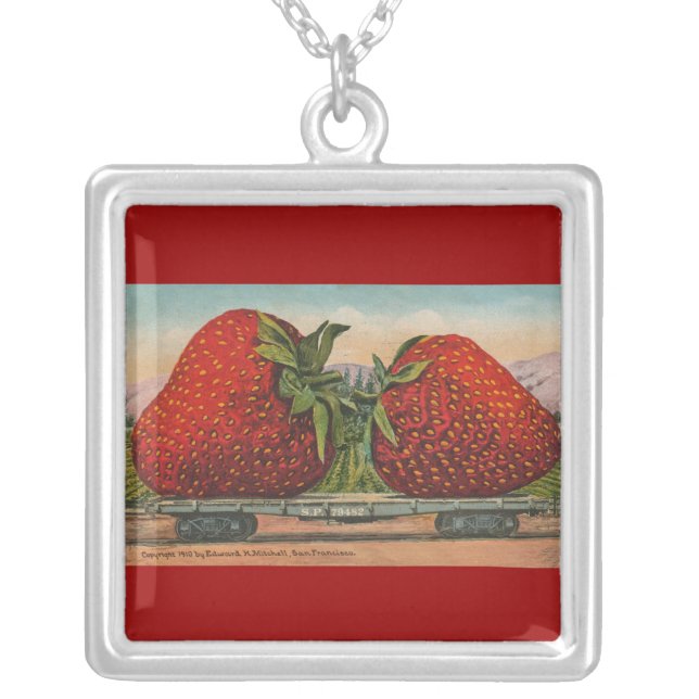 Strawberries Giant Antique Fruit Fun Silver Plated Necklace (Front)