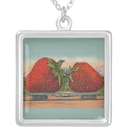 Strawberries Giant Antique Fruit Fun Silver Plated Necklace