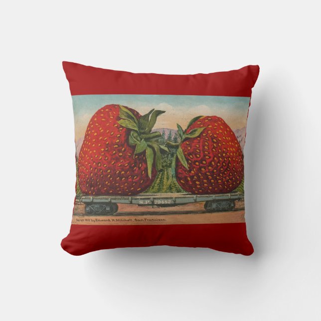 Strawberries Giant Antique Fruit Fun Throw Pillow (Front)
