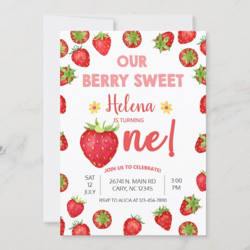 Strawberries girl berry sweet birthday invitation invitation
