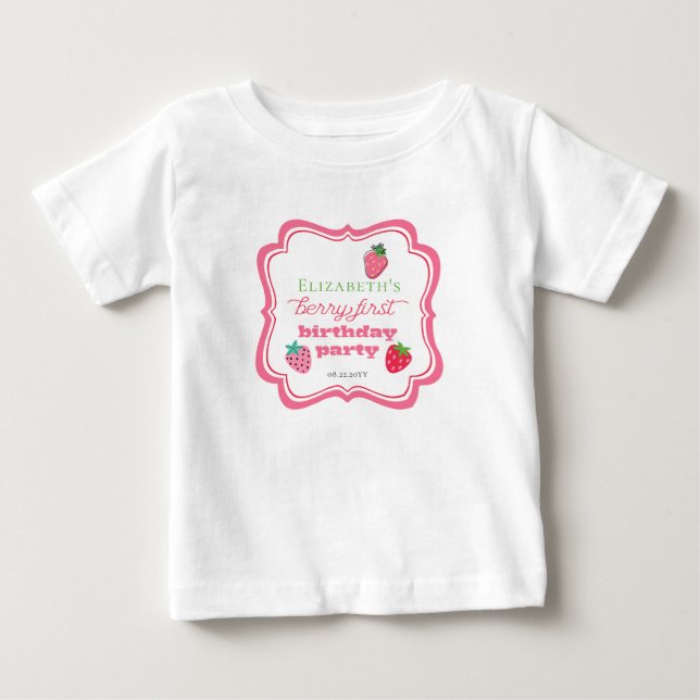 Strawberries Girl's Berry First Birthday Party Baby T-Shirt (Front)