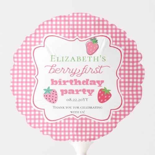 Strawberries Girls Berry First Birthday Party Balloon