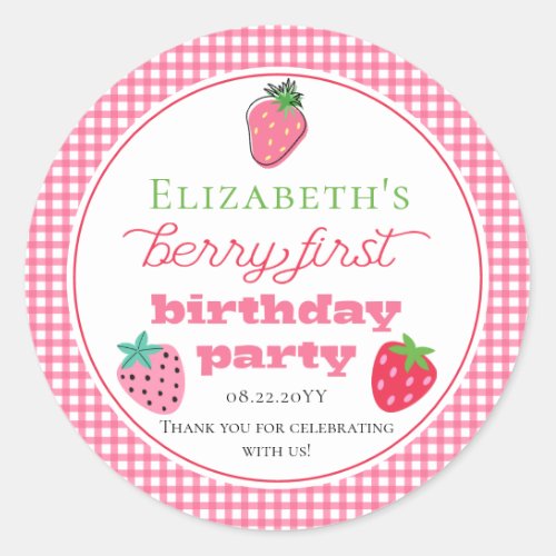 Strawberries Girls Berry First Birthday Party Classic Round Sticker