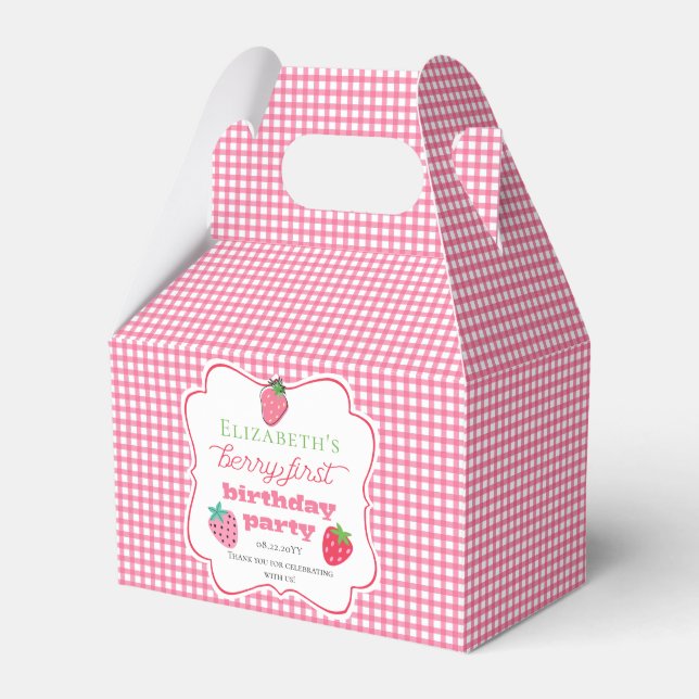 Strawberries Girl's Berry First Birthday Party Fav Favor Boxes (Front Side)