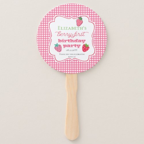 Strawberries Girls Berry First Birthday Party Hand Fan