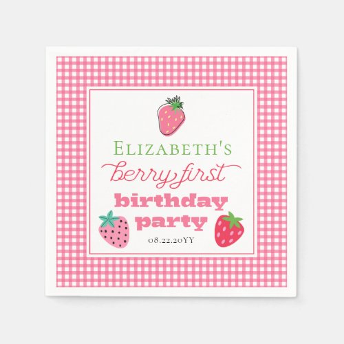 Strawberries Girls Berry First Birthday Party  Napkins