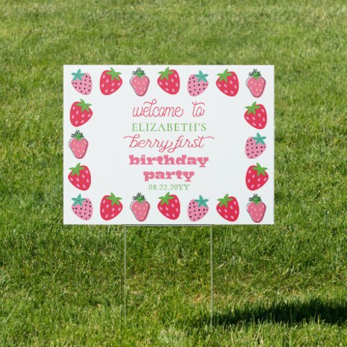 Strawberries Girls Berry First Birthday Party Sign