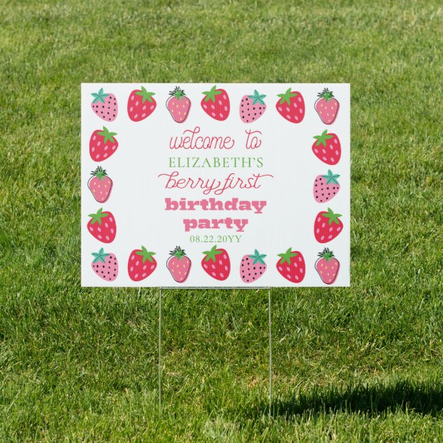 Strawberries Girl's Berry First Birthday Party Sign (Insitu)