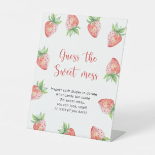 Strawberries - guess the sweet mess game pedestal sign