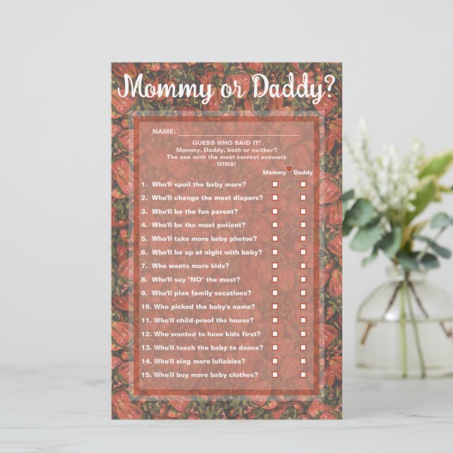 Strawberries Guess Who (Mommy or Daddy) Game Card (Standing Front)