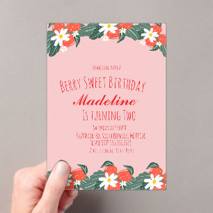 Strawberries Hand Drawn Berry Sweet Birthday Acrylic Invitations