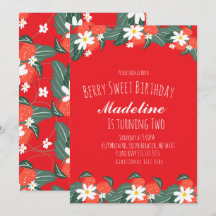 Strawberries Hand Drawn Berry Sweet Birthday Invitation