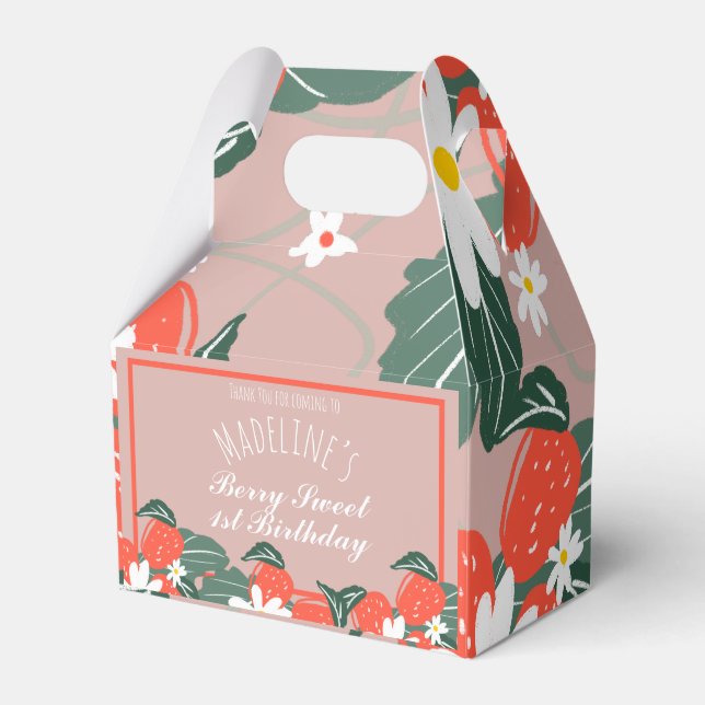 Strawberries Hand Drawn Botanical Birthday    Favor Boxes (Front Side)