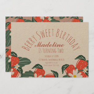 Strawberries Hand Drawn Botanical Birthday Floral Invitation
