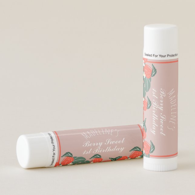 Strawberries Hand Drawn Botanical Birthday     Lip Balm (Front)