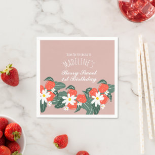 Strawberries Hand Drawn Botanical Birthday Napkins