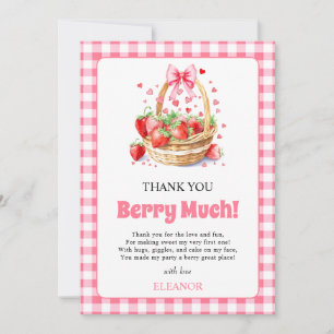 Strawberries hearts bow Berry First Birtday photo Thank You Card