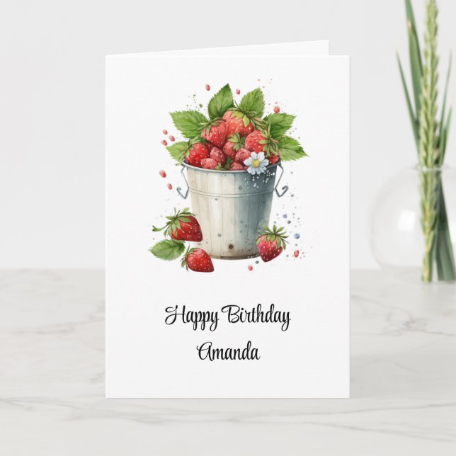 Strawberries in a Bucket Birthday Card (Front)