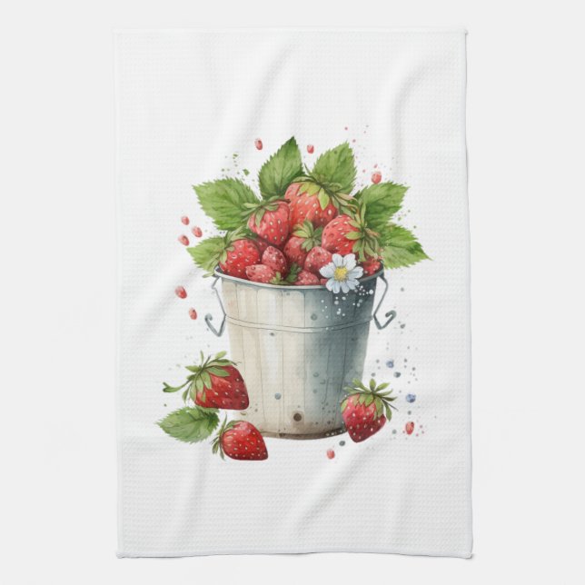 Strawberries in a Bucket Kitchen Towel (Vertical)