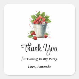 Strawberries in a Bucket Party Thank You Square Sticker