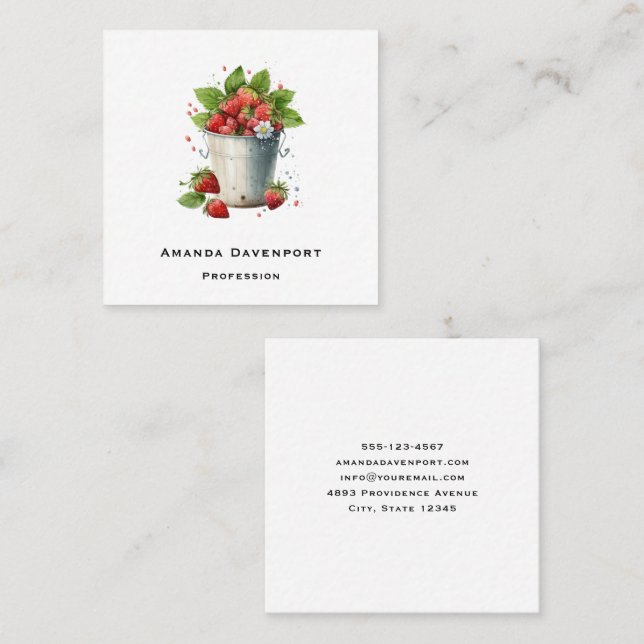 Strawberries in a Bucket Square Business Card (Front/Back)