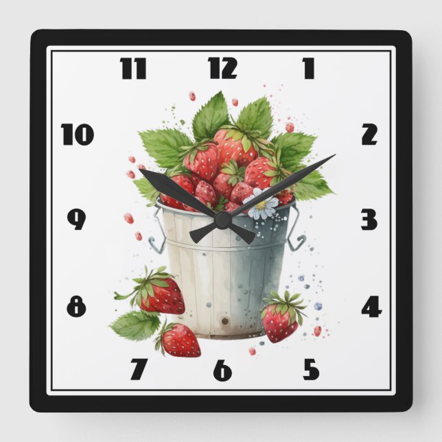 Strawberries in a Bucket Square Wall Clock (Front)