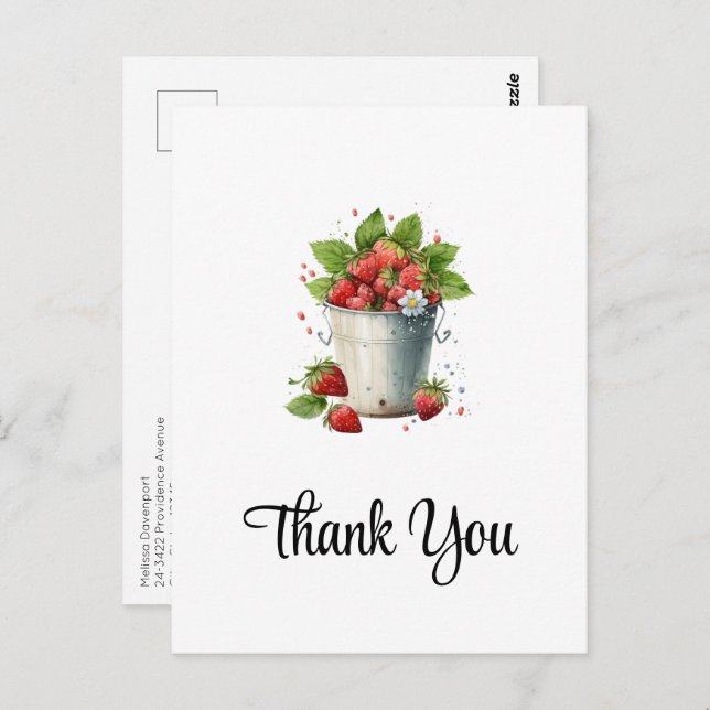 Strawberries in a Bucket Thank You Postcard (Front/Back)