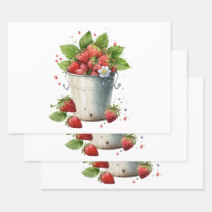 Strawberries in a Bucket Wrapping Paper Sheets