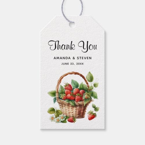 Strawberries in a Wicker Basket Wedding Thank You Gift Tags