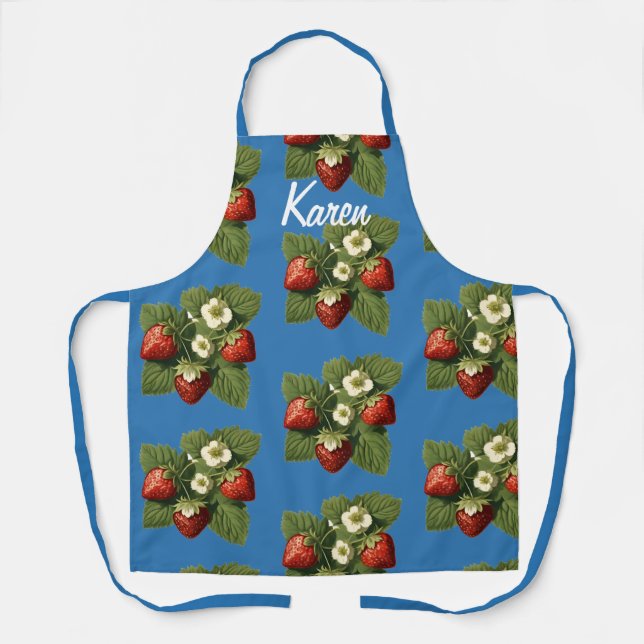 Strawberries  in French blue -personalized Apron (Front)