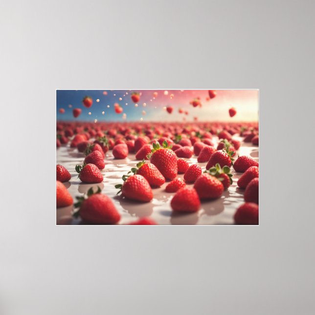 Strawberries In Syrup Stretched Canvas Print (Front)
