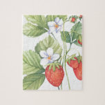 Strawberries Jigsaw Puzzle<br><div class="desc">Watercolour painting of a strawberry plant with fruit,  flowers and leaves.</div>
