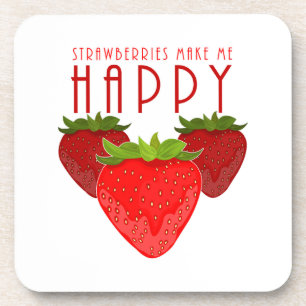 Strawberries Make Me Happy Cute Strawberry Kitchen Beverage Coaster