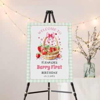 Strawberries mint Berry First Birthday WELCOME Foam Board