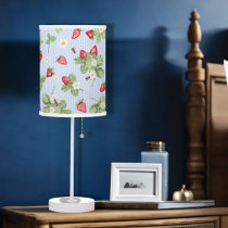 Strawberries n Bees Watercolor Blue Pin Stripes Table Lamp