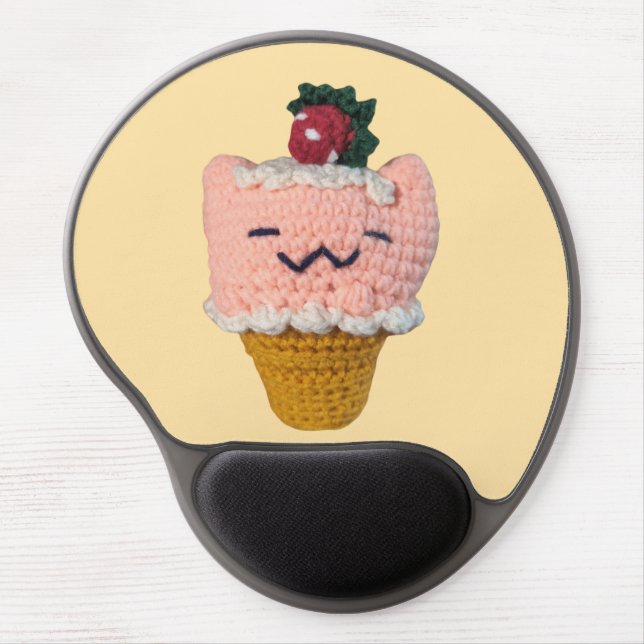 Strawberries-N-Cream Amigurumi Ice Cream Cat! Gel Mouse Pad (Front)