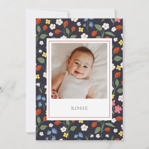 Strawberries navy Baby Birth Announcement
