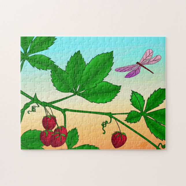 Strawberries on a Branch and Dragonfly Jigsaw Puzzle (Horizontal)