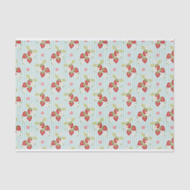 Strawberries on a Light Blue Background Pattern Tissue Paper (Front)