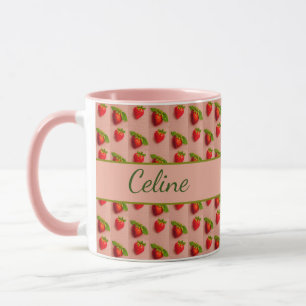 Strawberries on a pink fabric background mug