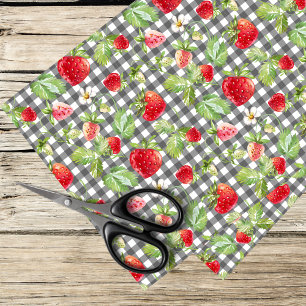 strawberries on black and white gingham background tissue paper