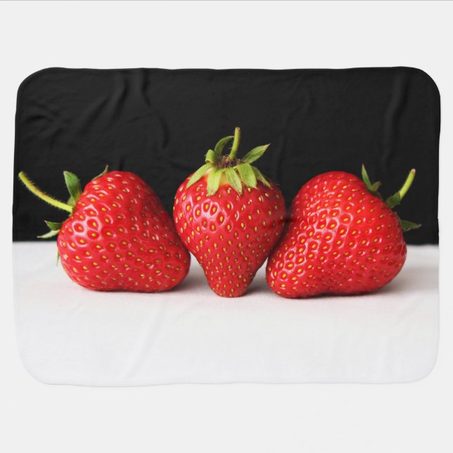 Strawberries On Black Over White bbi Baby Blanket (Horizontal)