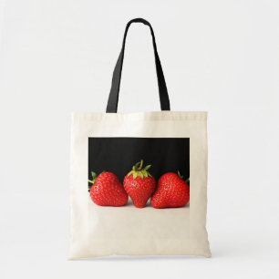 Strawberries On Black Over White bti Tote Bag