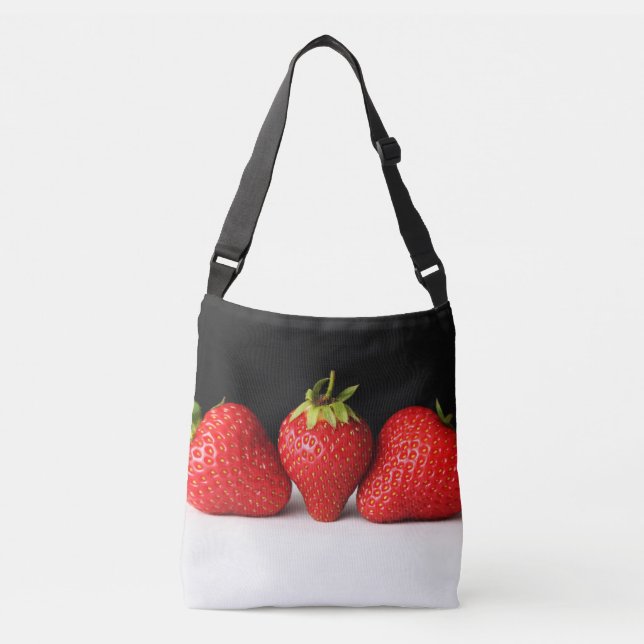 Strawberries On Black Over White cbbcna Crossbody Bag (Front)