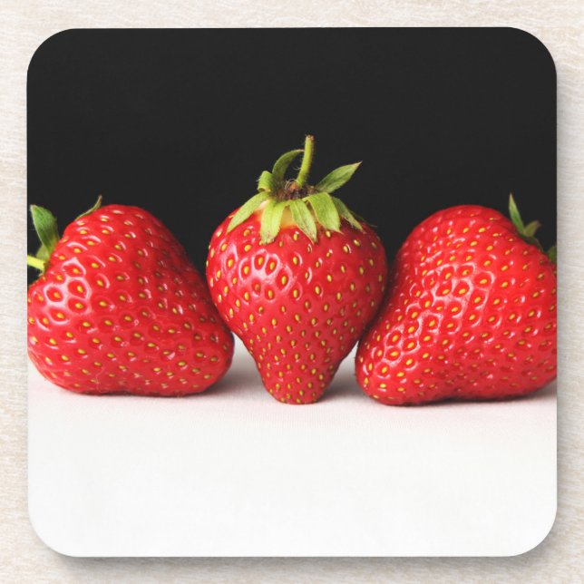 Strawberries On Black Over White coastercna Beverage Coaster (Front)