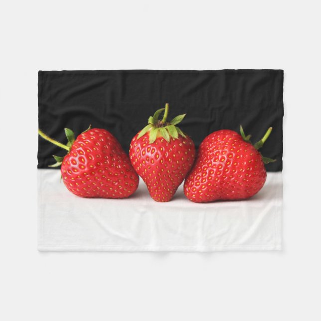 Strawberries On Black Over White fbcnm Fleece Blanket (Front (Horizontal))